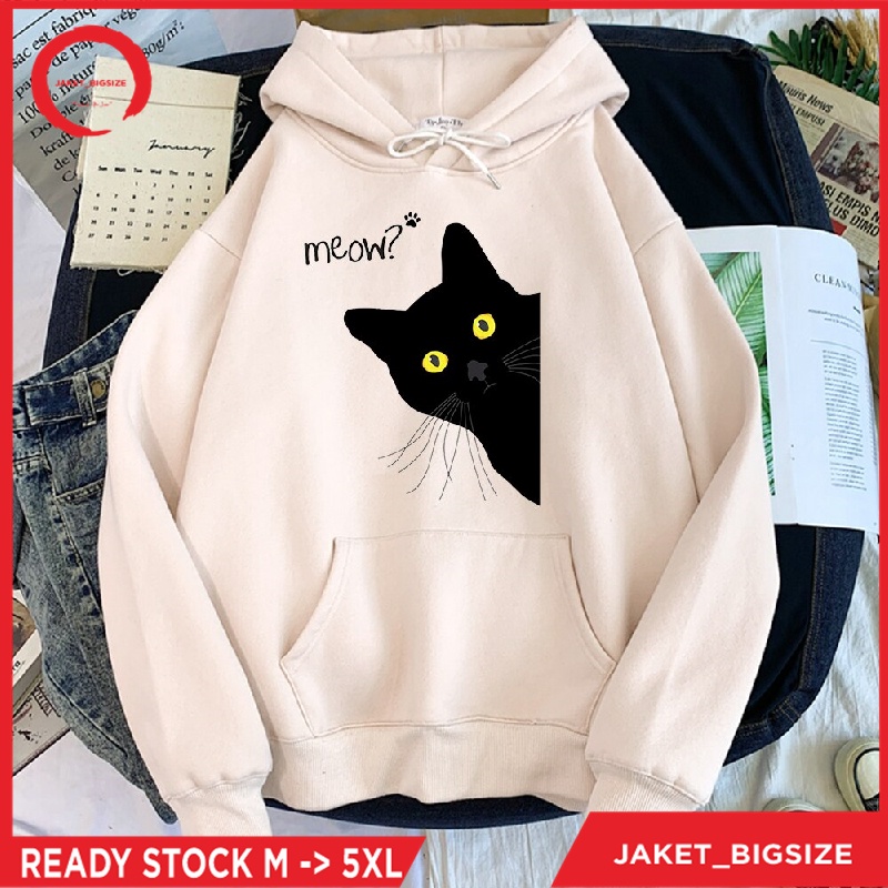 JAKET BIG SIZE / JAKET HOODIE JUMBO / SWEATER FLEECE UKURAN M L XL XXL XXXL XXXXL XXXXXL /Kucing Hitam Besar cute cat