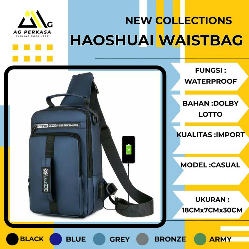 Tas Selempang Pria/Wanita Tas Pinggang Bahan Kulit Sintetis Waterproof Slingbag Waistbag 023 Haoshua