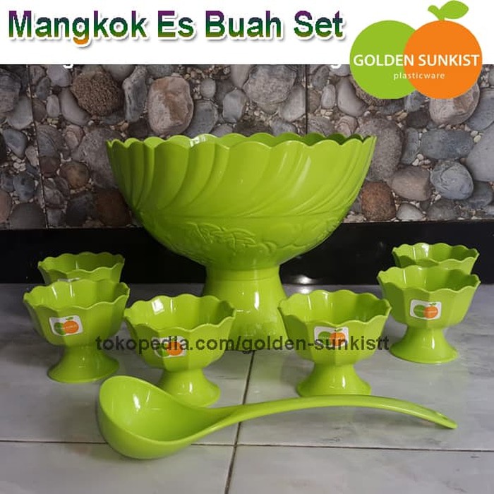Mangkok Es Buah Set Golden Sunkist, Tempat Wadah Es Krim Set - Hijau Muda