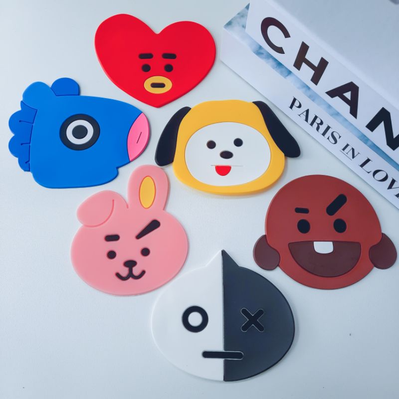 TATAKAN GELAS CANGKIR SILIKON MOTIF BTS BT21 BEST SELLER