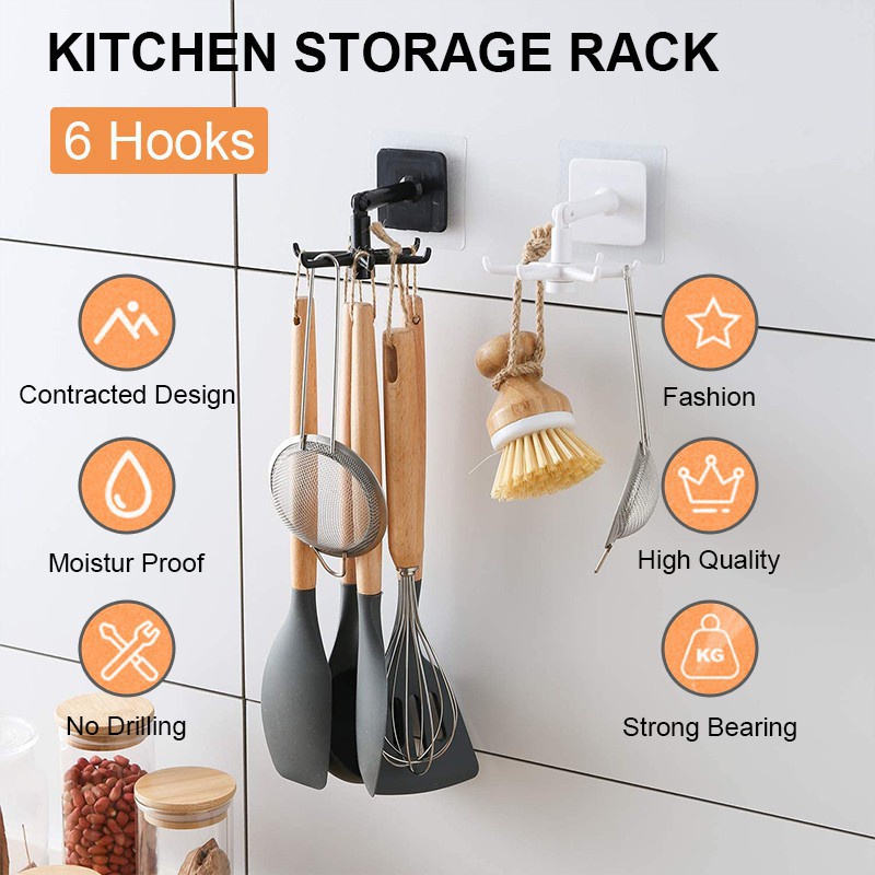 INFY - R381 Gantungan Peralatan Dapur Hook 6 Kaki Putar 360 derajat Gantungan kamar mandi peralatan-5
