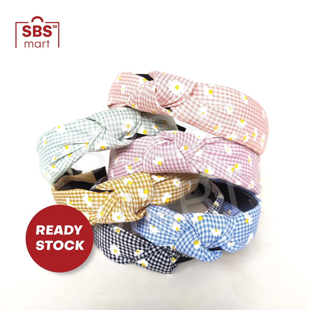 BANDO CHIBI - Pita Motif Bunga Daisy - Kotak Kotak Plaid Daisy Bandana - Headband Premium Wanita