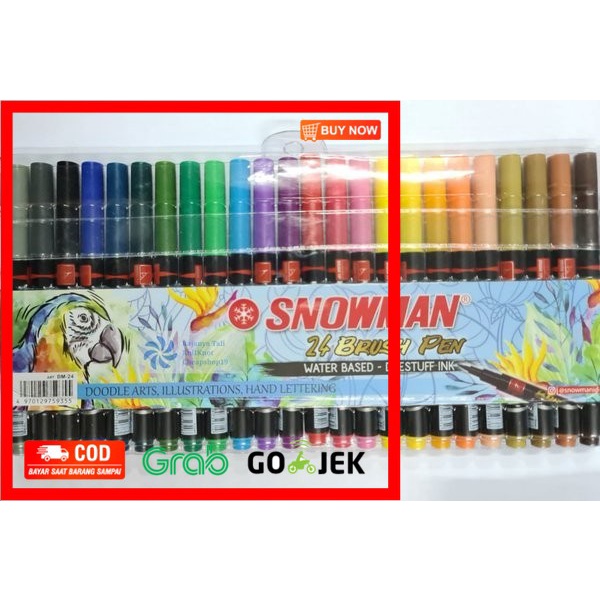 

(BISA COD) Snowman Brush Pen /Brush Pen Kuas Set 24 warna BM-24 Lettering Doodle