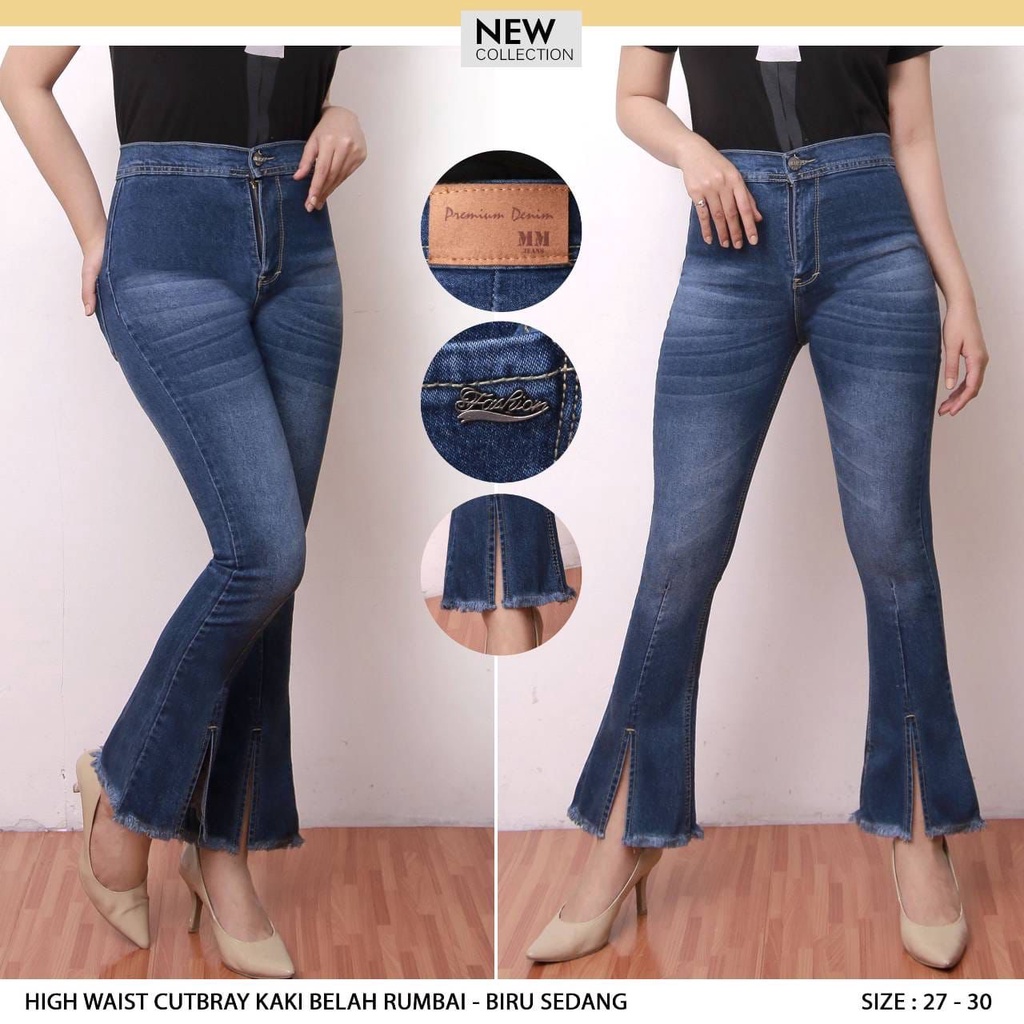 Celana Panjang Jeans Wanita Highwaist Cutbray Belah Rawis 27-30 31-34 Bisa Bayar Ditempat(COD)