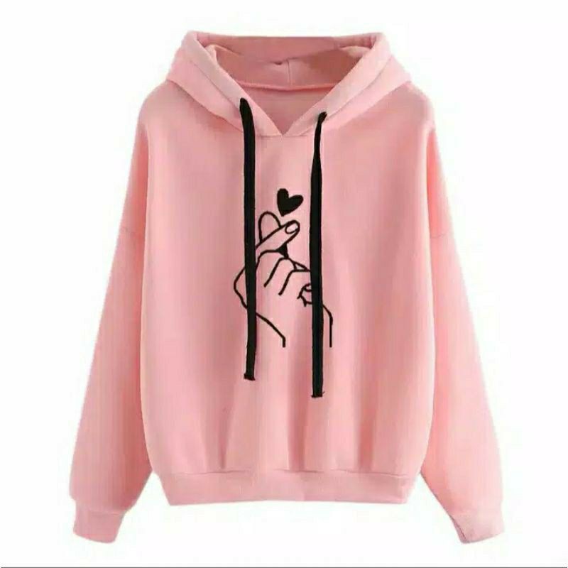 LONGTime379 Sweater Cewek Lt.Saranghaeyo Hoodie Cewek Sweater Wanita Keren New Model-Pink