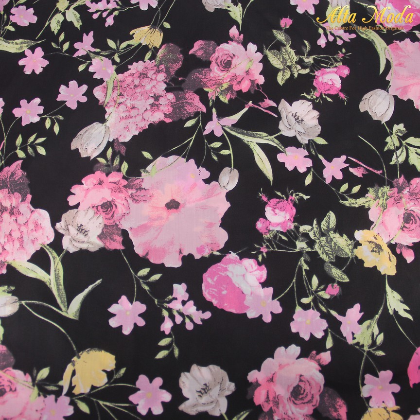 

Alta Moda Katun Voile Voal Hitam Motif Bunga Pink Kuning (1M)