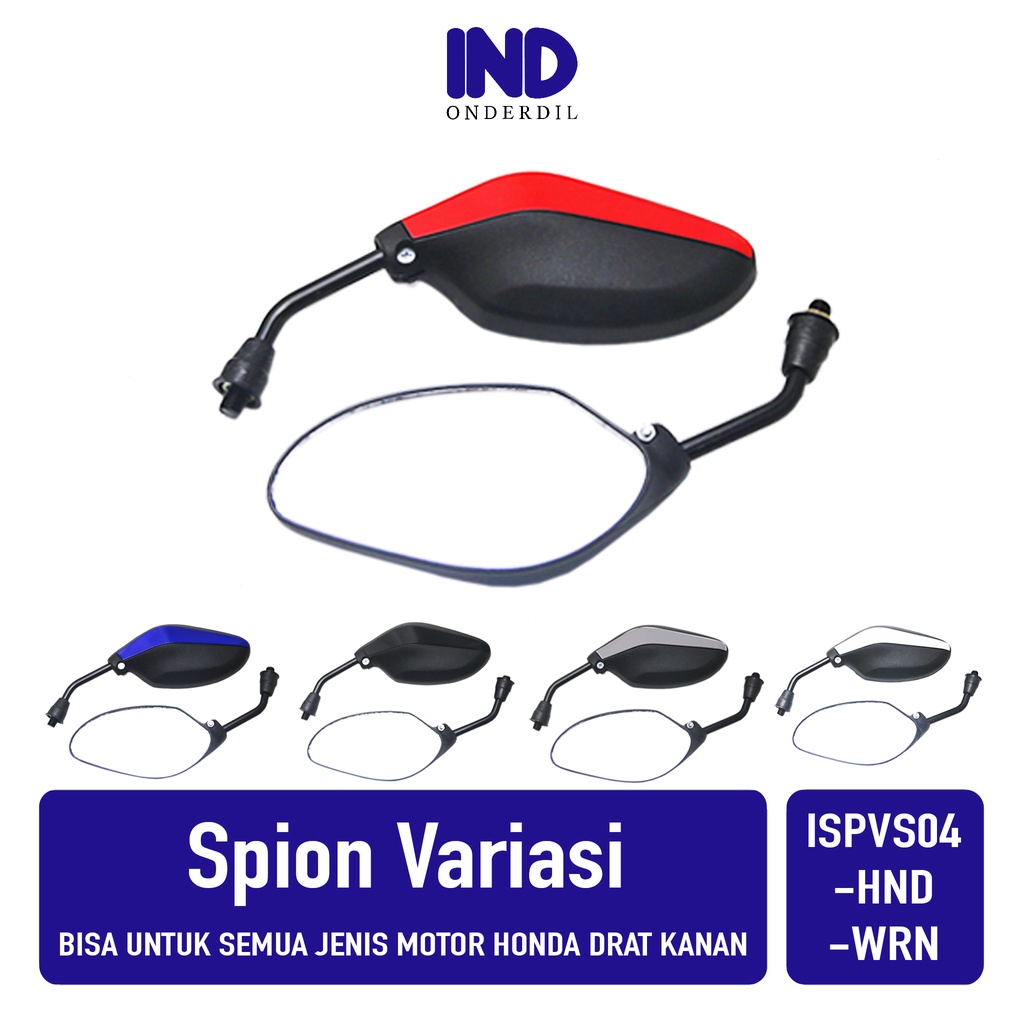 Spion-Sepion-Kaca Set Variasi S04 Mini Semua Motor Honda Drat Kanan Baut 14 Putih-Merah-Biru-Hitam-Abu Beat-Vario-Scoopy-Spacy-Revo-Grand-Supra-PCX