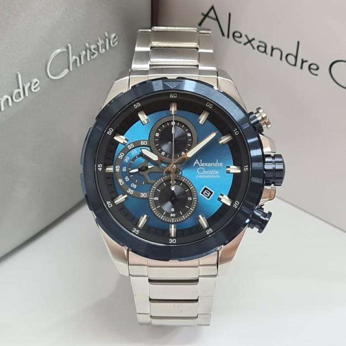 Jam Alexandre Christie Cowok AC 6508 Alexandre Christie AC6508 Silver Blue Original