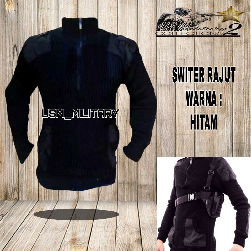 Sweater rajut hitam / Sweater rajut pria / Sweater army