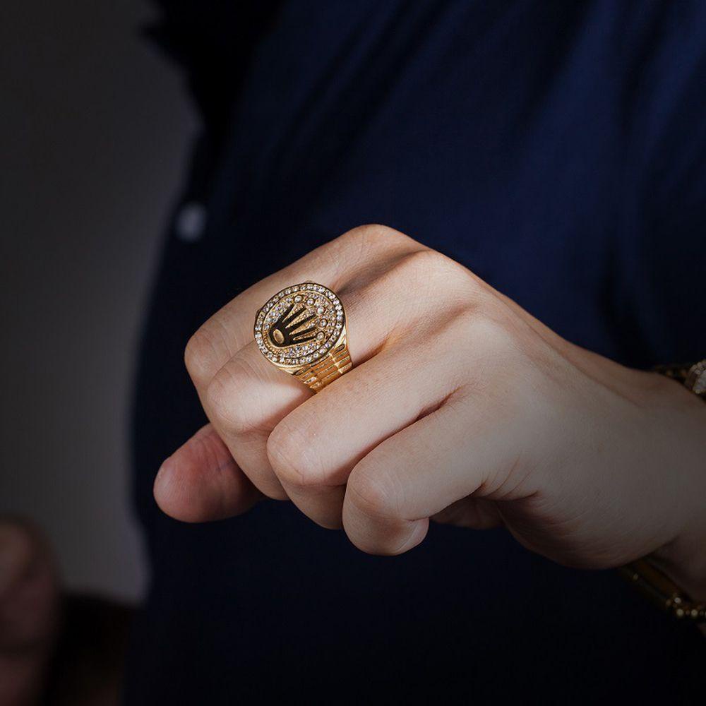 Mxbeauty Cincin Pria Keren Vintage Pola Mahkota Hadiah Perhiasan Berlian Imitasi Gaya Punk Cincin Zirkon Mahkota Cincin