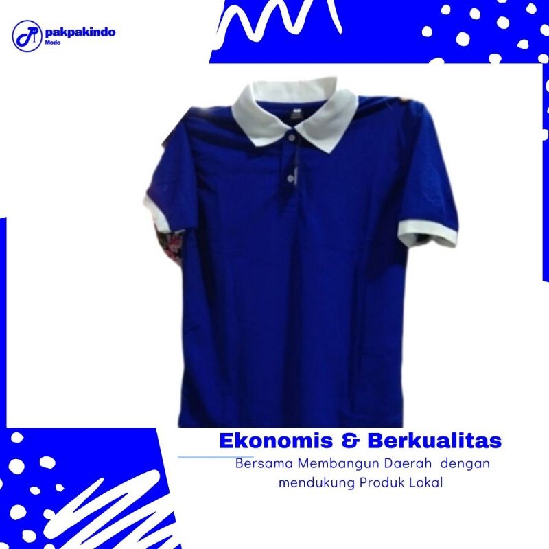 COD - BAJU KAOS POLO KERAH POLOS BIRU KOMBINASI PUTIH LENGAN PENDEK UNISEX PRIA WANITA
