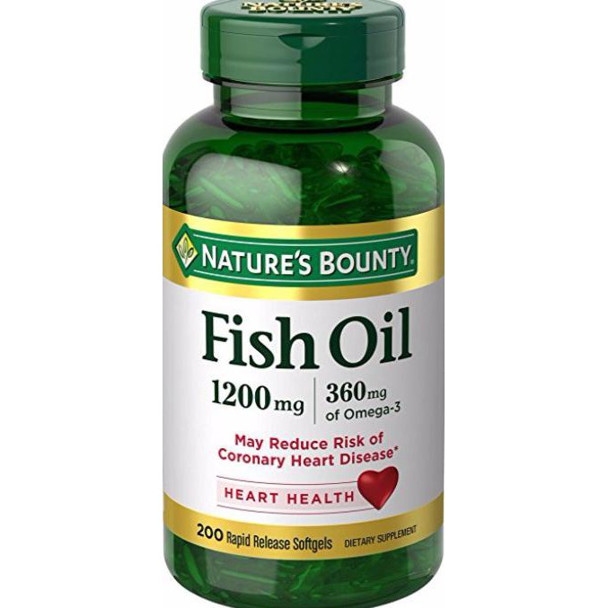 NATURE'S BOUNTY FISH OIL 1200 MG OMEGA-3 ISI 200 MADE IN USA