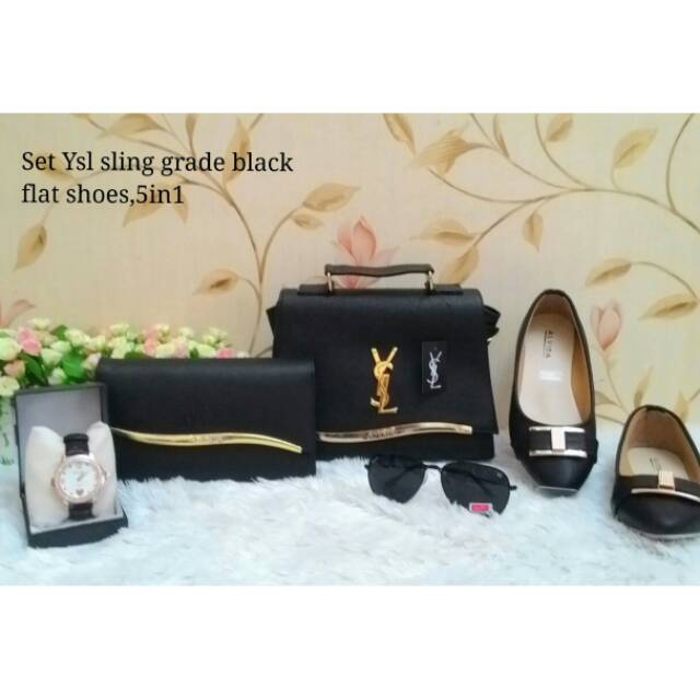 Tas paket 5 in 1 tanpa kacamata Ysl sling hitam