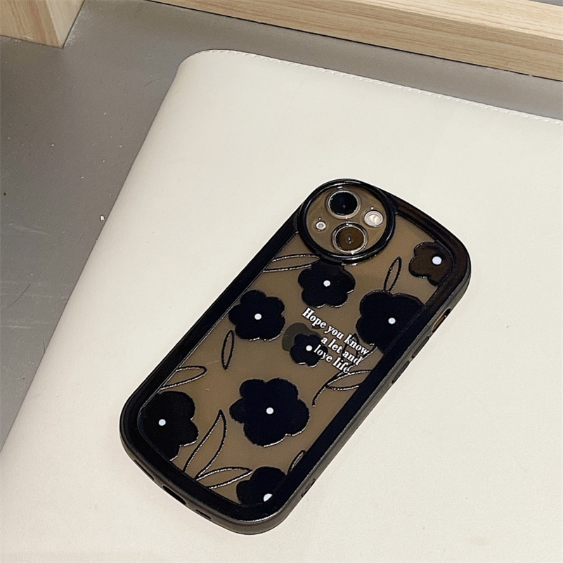 Soft Case Silikon Transparan Motif Bunga Hitam Untuk IPhone 13 12 11 Pro Max SE 2020 Xr X Xs Max 7 8 6 6s Plus