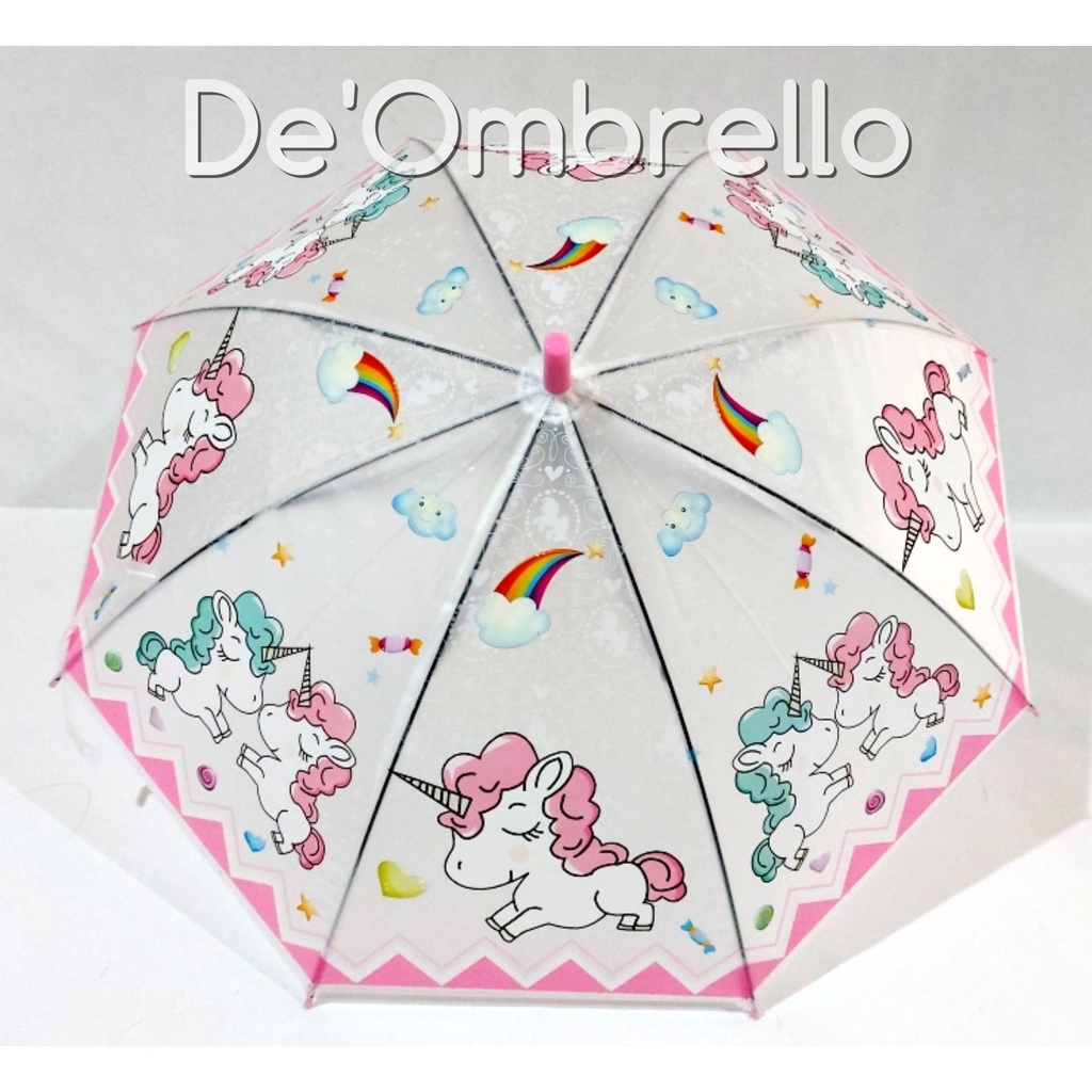 (007UC)De'Ombrello! Payung PVC Anak Full Print Motif Unicorn