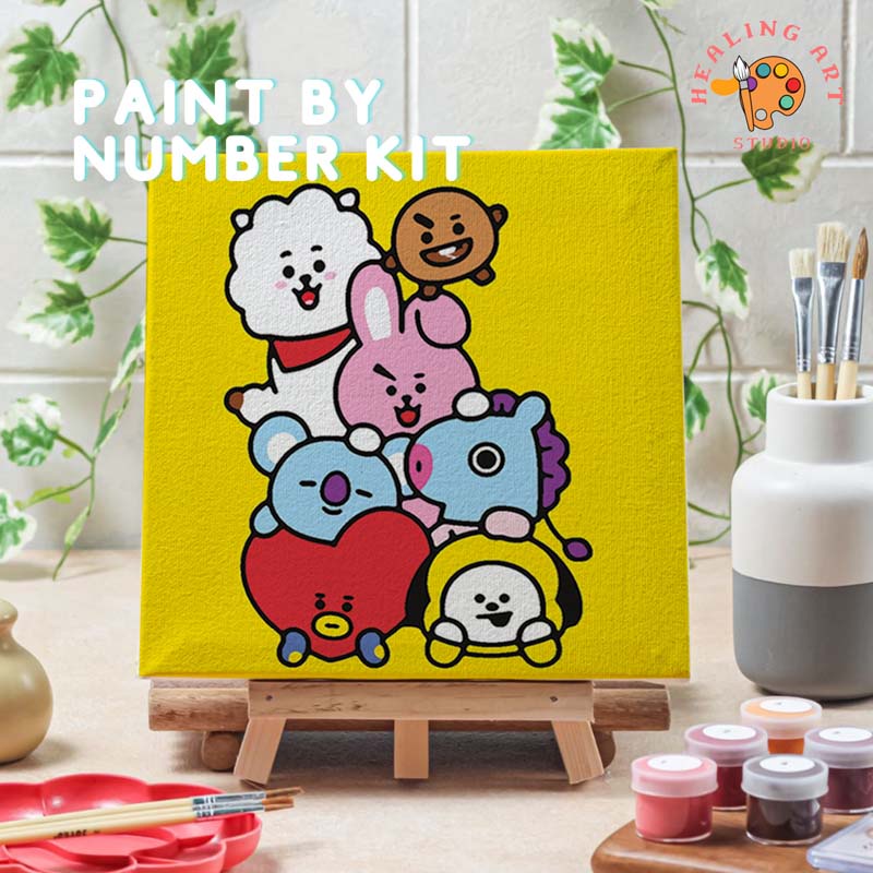 

Healingart Canvas paint by number BT21 BABY TOGETHER ukuran 20x20 cm lukisan menurut angka painting