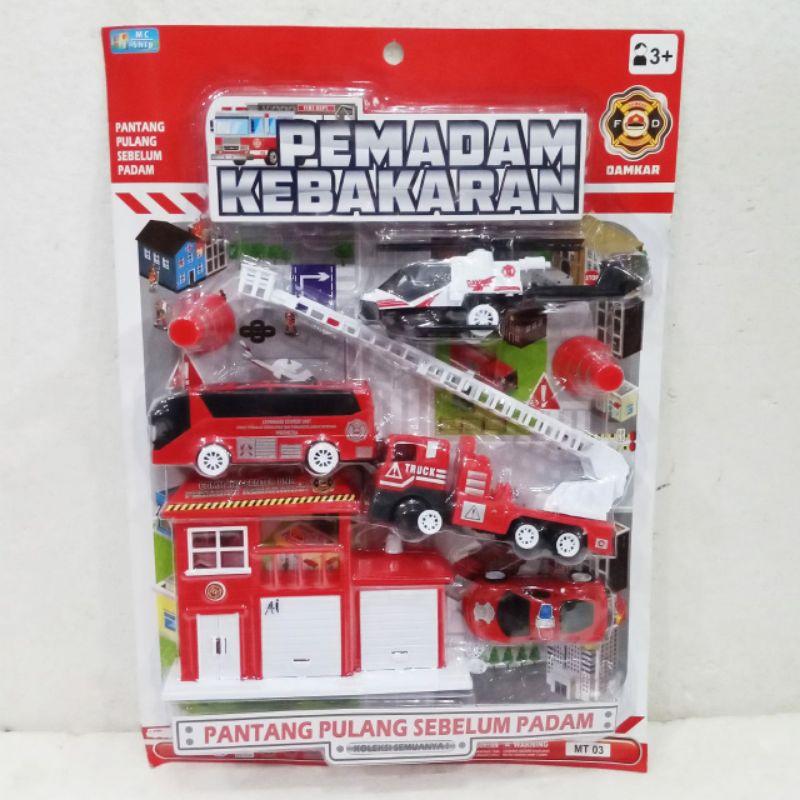 Mainan Set Mobil Pemadam Kebakaran - Mobil Pemadam Kebakaran Damkar Set