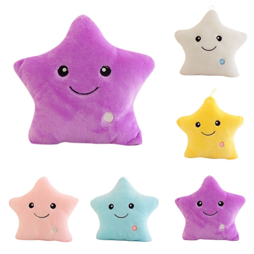 Led Bercahaya Bercahaya Warna-Warni Bintang Bantal Boneka Mainan Mewah Bantal Hadiah Anak