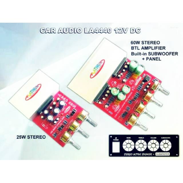 KIT POWER AMPLI STEREO BTL LA4440+SUBWOOFER+PANEL