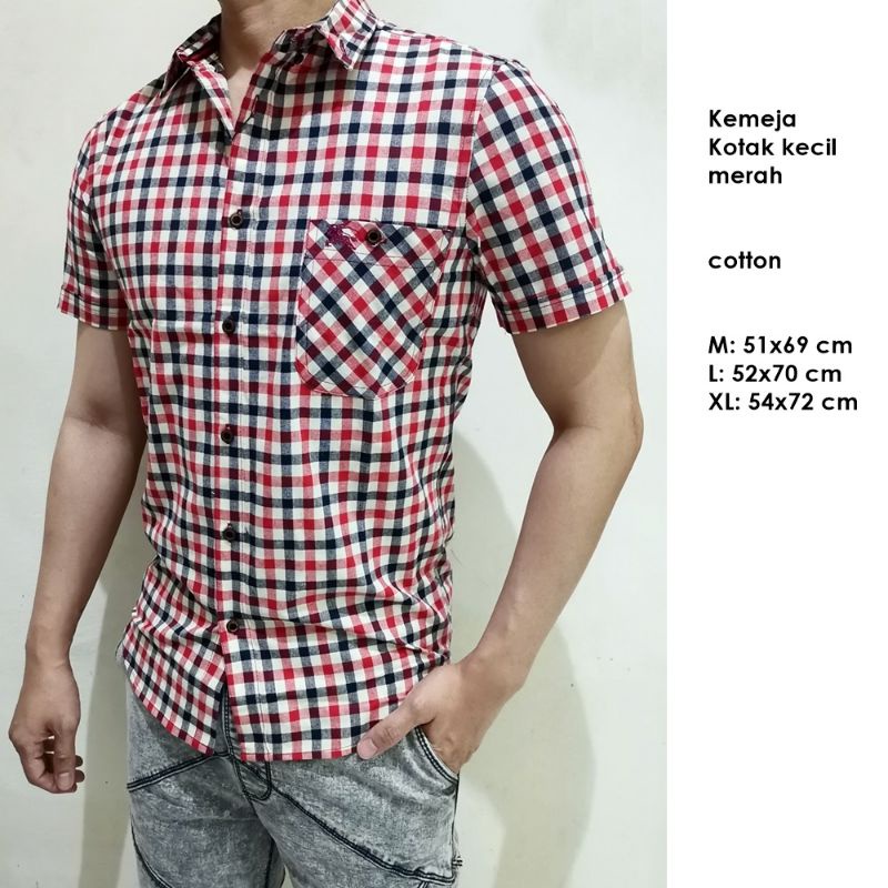 Kemeja Kotak merah slimfit size M L XL Pria