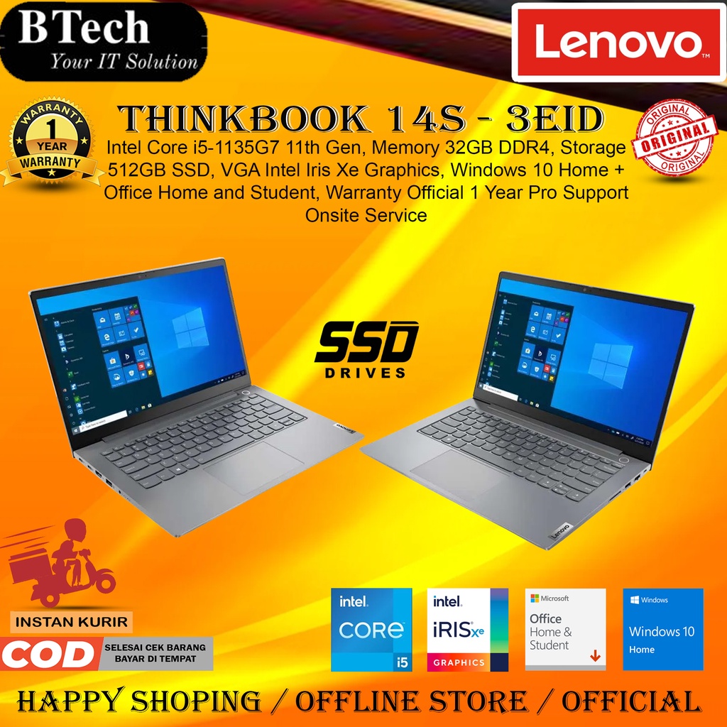 Lenovo Thinkbook 14s Yoga 3EID Core i5-1135G7 32GB 512GB SSD W10H+OHS