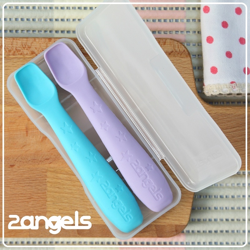 2Angels Silicone Baby Spoon With Case | Sendok Makan Bayi