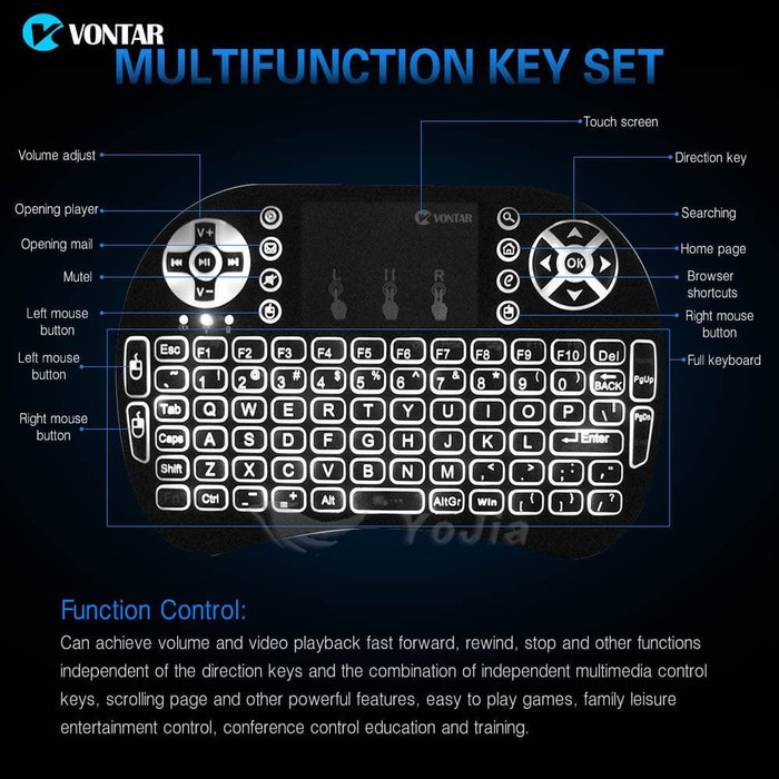 Air Mouse Wireless Keyboard RGB 2.4GHz Dengan Touch Pad I8 3C Black