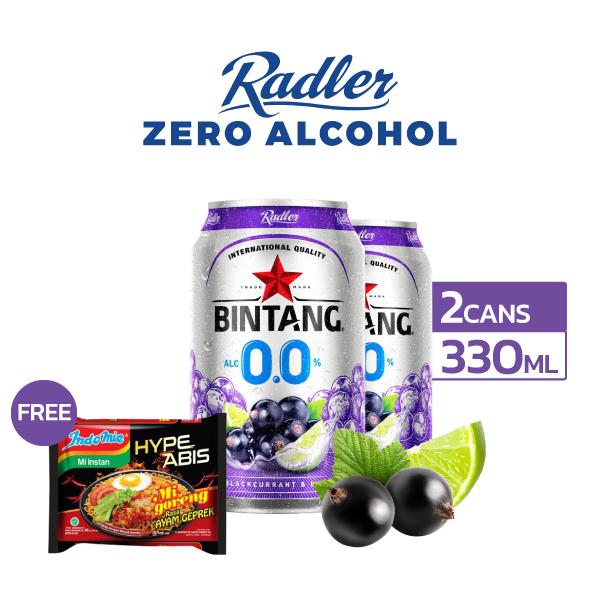 Bintang Radler Zero 0,0% Blackcurrant + Lime 2 x 330 mL+ Free Indomie Ayam Geprek