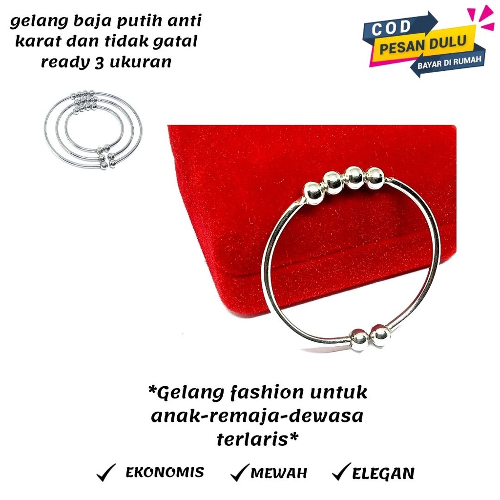 GELANG ANAK BAJA PUTIH ANTI KARAT MODEL MONDIAL BUTIR,GELANG MONEL,TERSEDIA 3 UKURAN