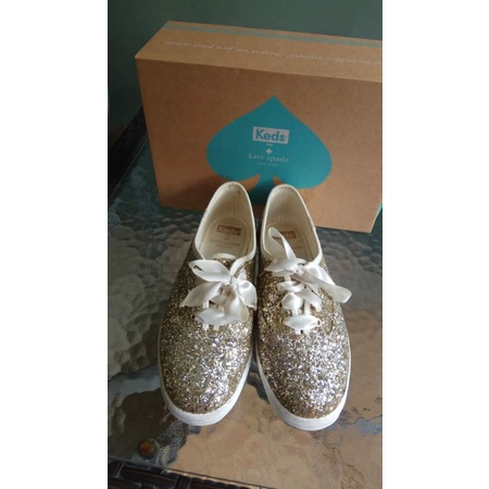 sepatu keds x kate spade gold glitter preloved