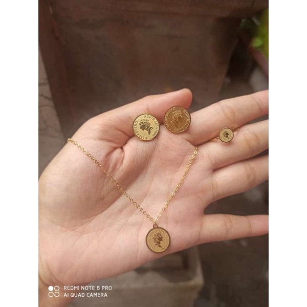 set kalung cincin anting koin titanium