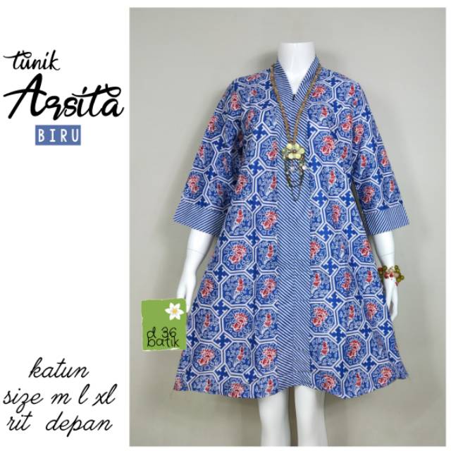 Tunik kerja bahan katun Prilly atasan model  pias depan baju batik wanita ibu remaja seragam seragaman putri dewasa unik cantik modis fashion muslim muslimah ploy modern seragam seragaman kembaran natal kekinian