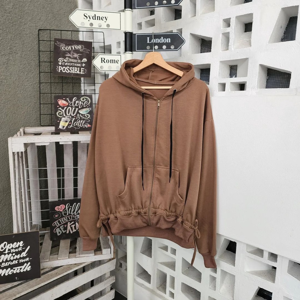 Zanah Jaket Trendy Wanita Serut Zipper Terbaru Bahan Pleece Korean Style