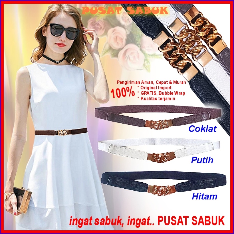 Gesper Belt Kecil Ikat Pinggang Wanita Fashion Sabuk Elastis Aksesoris Cewek Karet Import Slim Kecil Kekinian Modern Gasper Mewah Grosir Murah Pesta Cantik Melar Modis