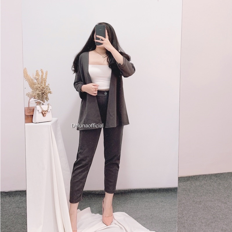 Aurora Set Blazer 2in1 Scuba Premium Tebal-Grey