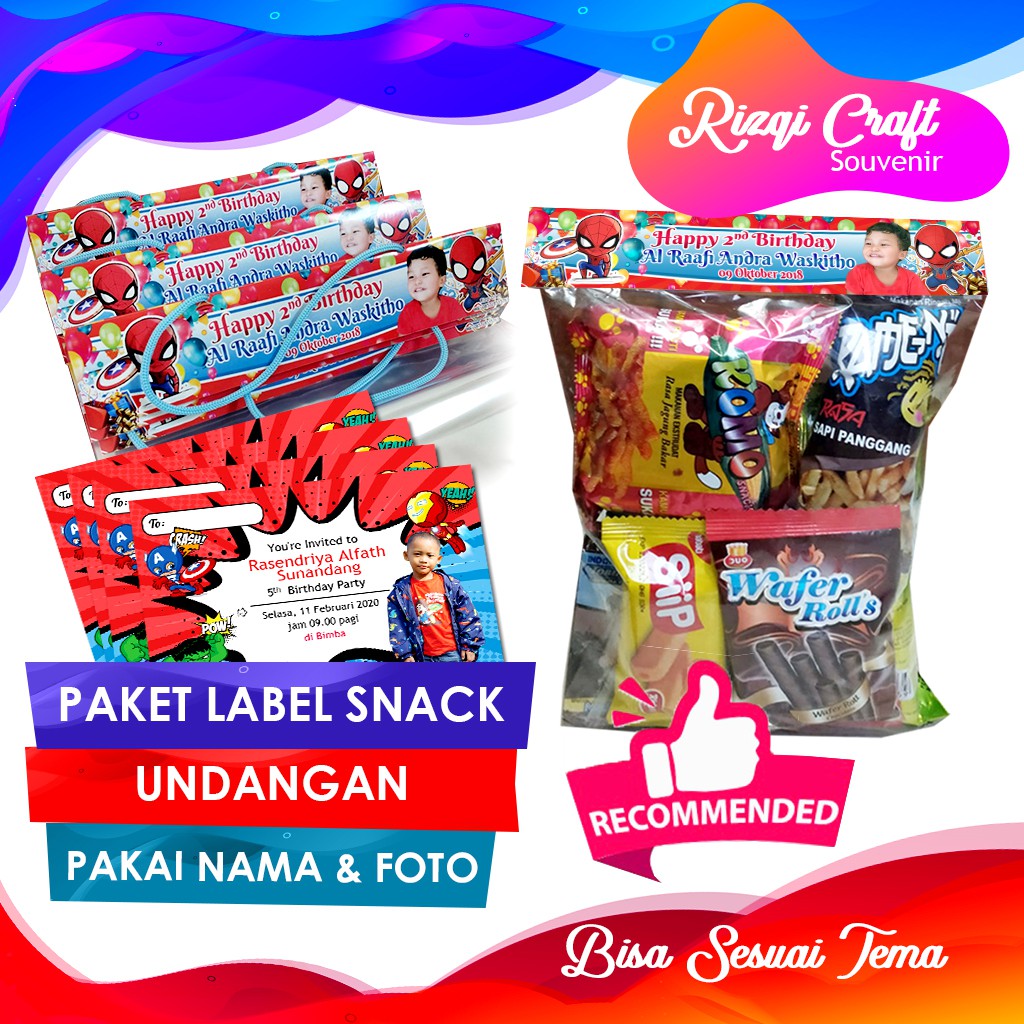 

Paket Tas Label Snack Plastik dan Undangan Ulang Tahun Bisa Custom Nama dan Foto Anak