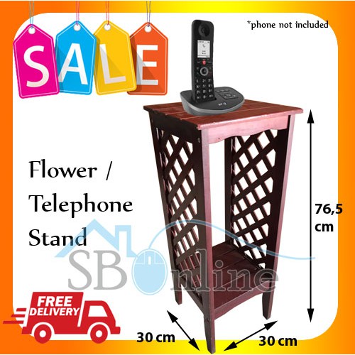 Handcrafted Flower Telephone Stand Kayu Solid Mahony