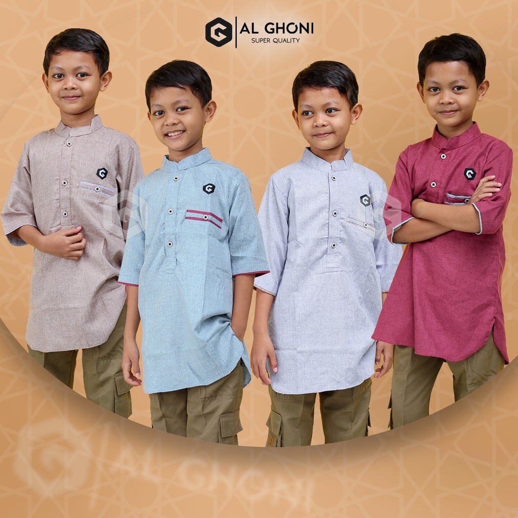 Baju Koko Anak Laki Laki Kerah Kurta Kemko Kemeja Remaja Cowok Usia 6 tahun Sampai 14 Tahun Al - Ghoni