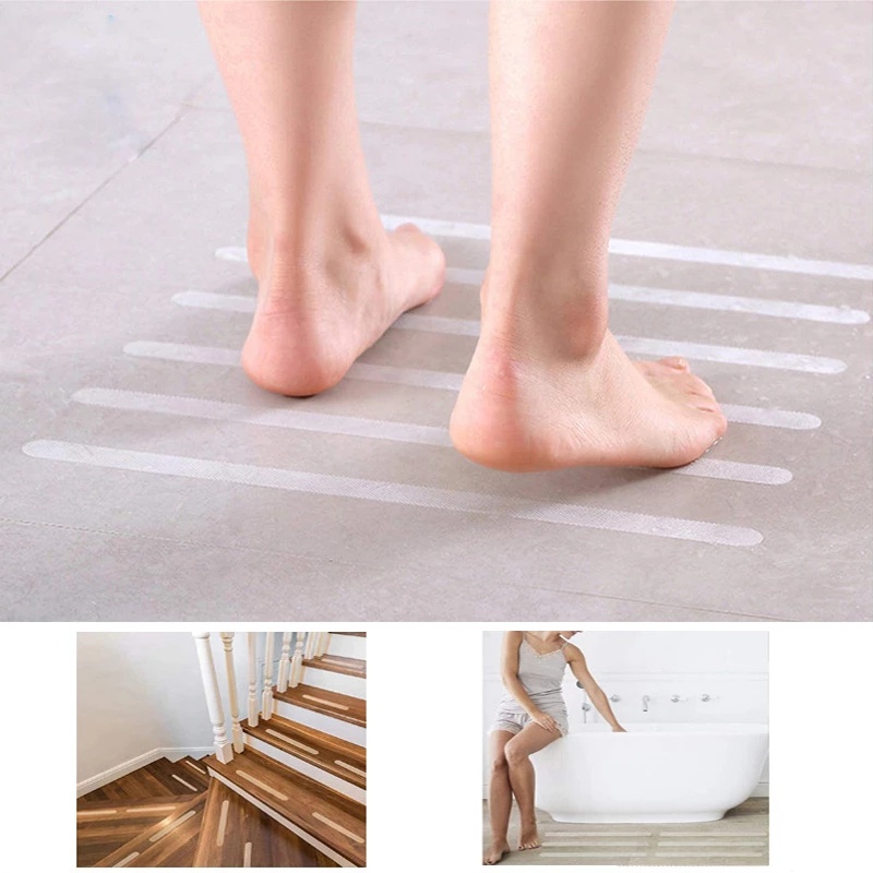 [12 Pcs PEVA Rubber Bathroom Transparent Anti-slip Stickers] [Stairs Steps Anti-slip Strip] [Multi-color Waterproof Anti-slip Tape Stickers] [Carpet Anti-slip Fixed Stickers]