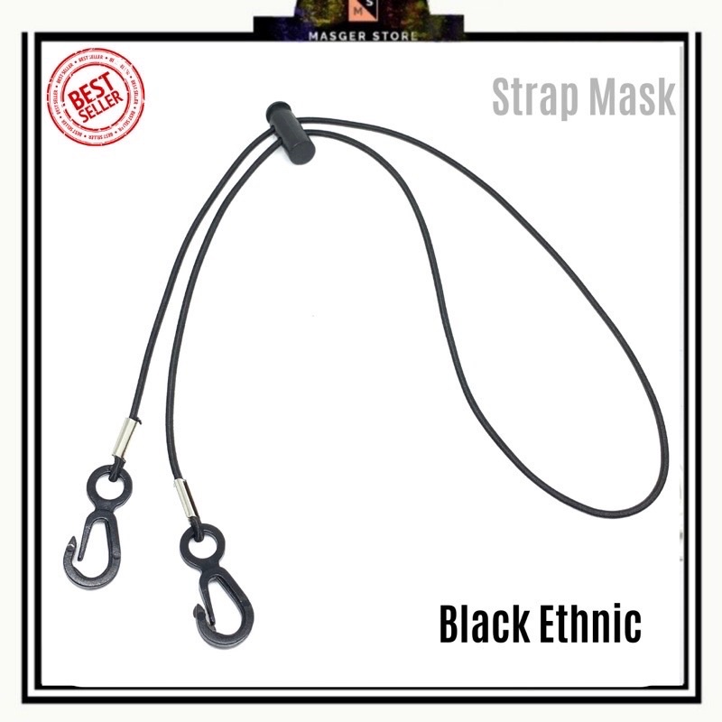 Kalung Masker Hijab 2in1 Strap Masker Elastis Stretchy Tali masker Kalung Strap Mask Hijab Strap Mask Premium-Black Ethnic