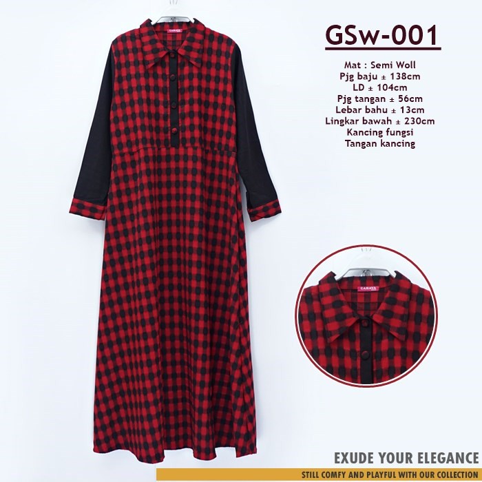 Baju Gamis Motif kotak-kotak bahan Semiwoll Tebal / Kana Dress