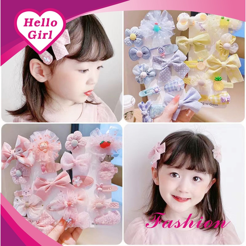 (Hello Girl)F109 10pcs Set Jepit Rambut Anak Motif Bunga Pita Import