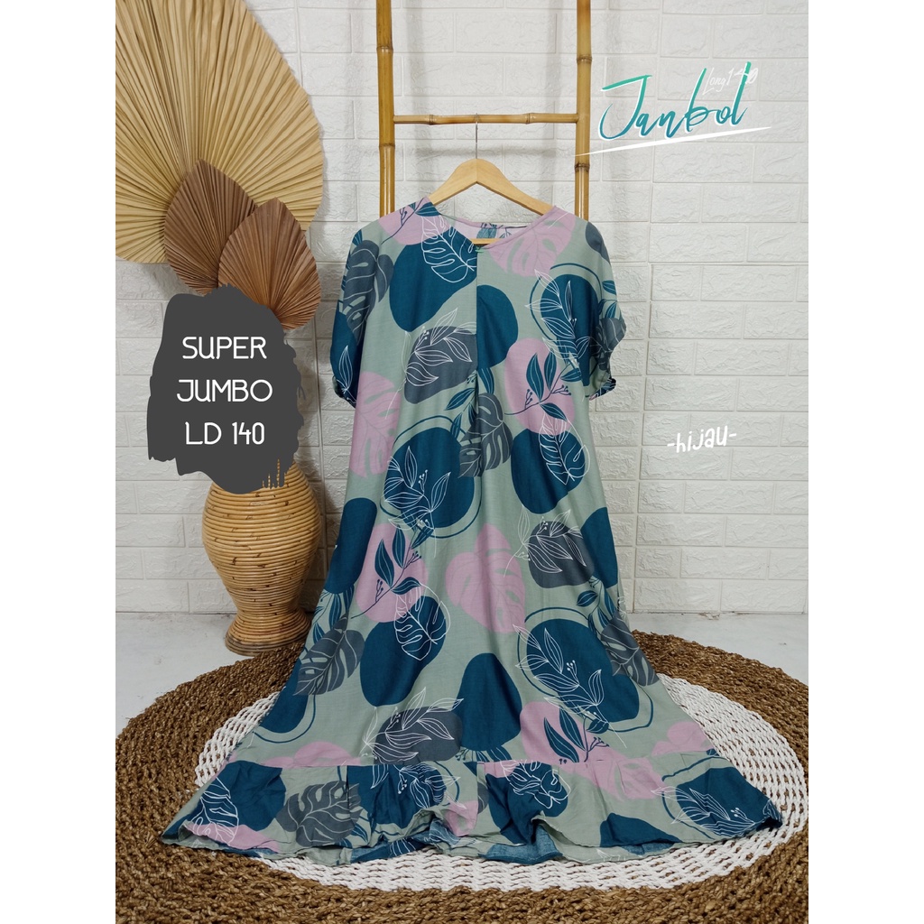 LD 140cm (40 Motif) Daster SUPER JUMBO dan Daster Kaftan LD 150cm Ruffle (Part 1) Daster Rempel JUMBO Daster Viral-Janbol Hijau