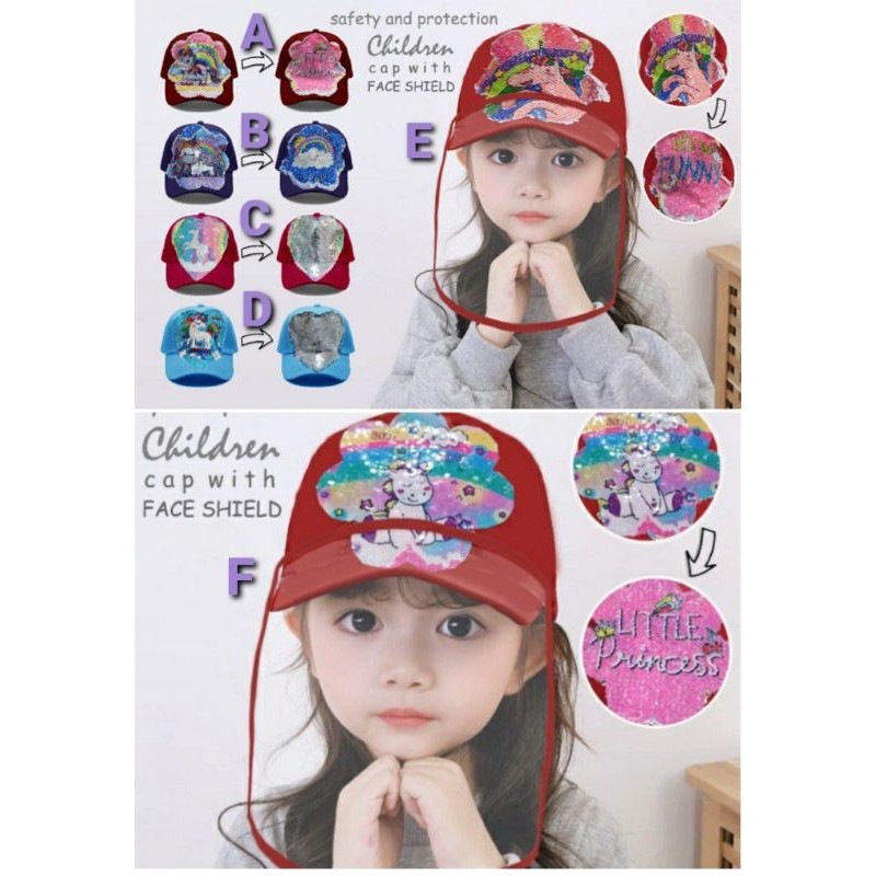 Topi Mika Face Shield Corona Anak Kecil Cewek Karakter Kartun Lucu Unicorn Pegasus Little Pony Murah