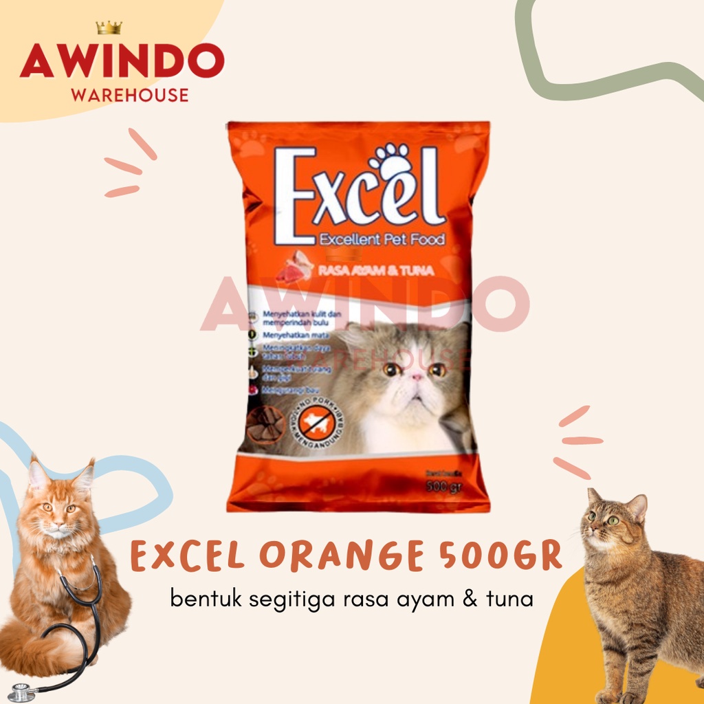 EXCEL ORANGE - Makanan Pakan Kucing Kering Excel Excellent Rasa Ayam Tuna 500gr