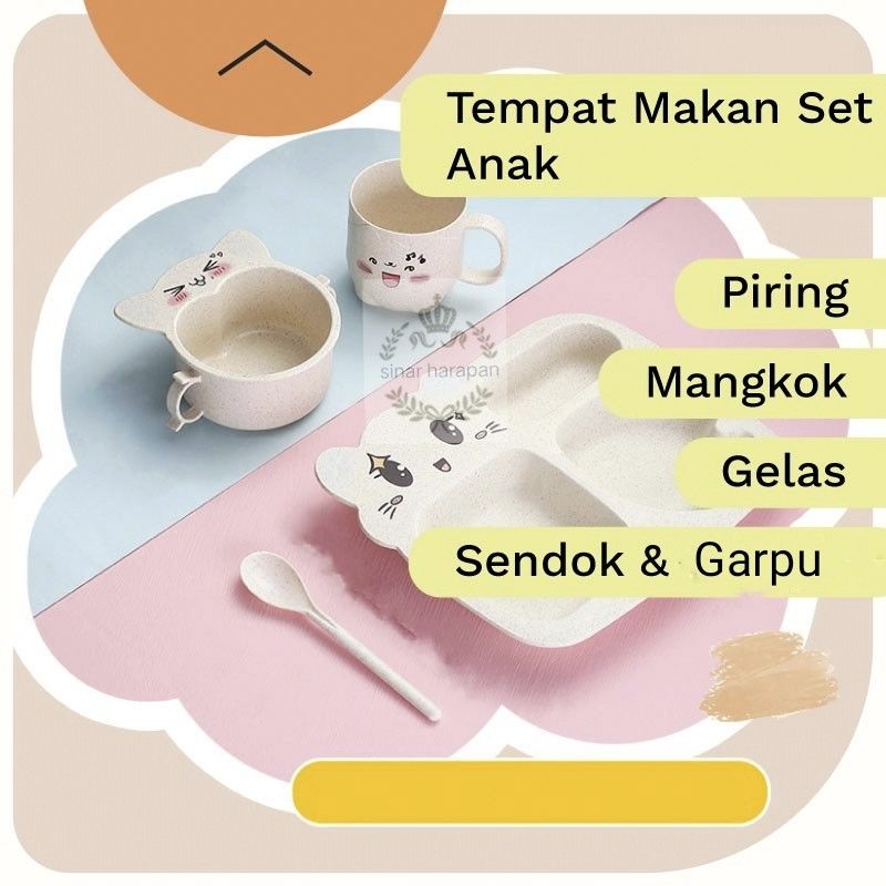 Piring anak 5 pcs Tempat makan set + gelas + mangkok / makan anak/mangkok