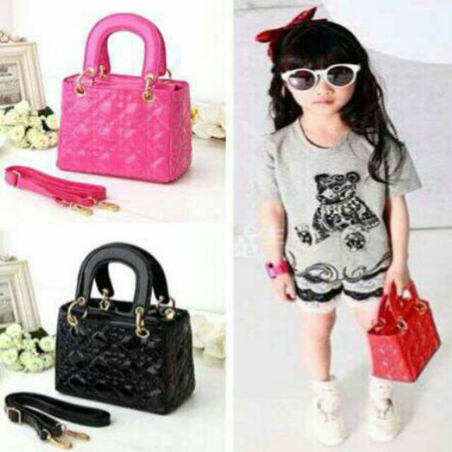 Tas anak dior perempuan cewek girls kids red pink black tali selempang lucu mini import sling bag