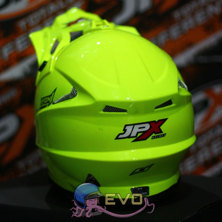 HELM JPX CROSS_SOLID - FLUO YELLOW GLOSS / BLACK + GOOGLE SNAIL (ONGKIR 2 KG) HELM JPX TERBARU