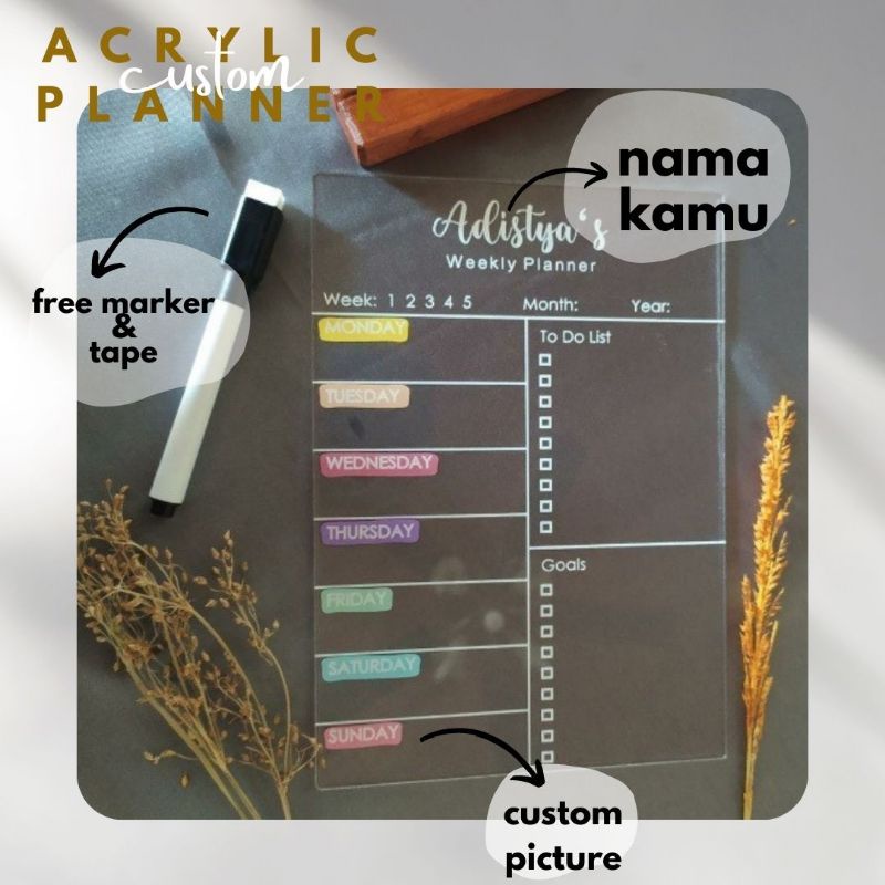 

SERI 1 Akrilik Planner A3 | Custom Ukuran 30x35 | Custom Desain | To do List | Book Journal