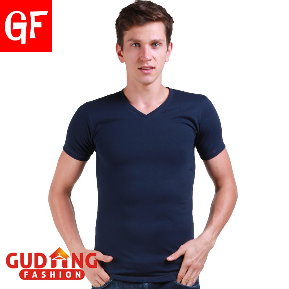 T Shirt Polos Basic Abu Tua Vneck Lengan Pendek Spandex Spandek Navy – FP 522